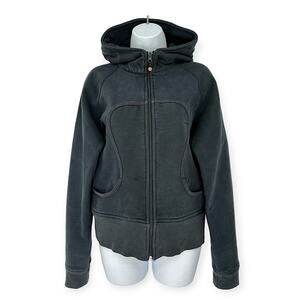 Lululemon | S | RARE Fuzzy White Logo Black Full-Zip Heavyweight Scuba Hoodie